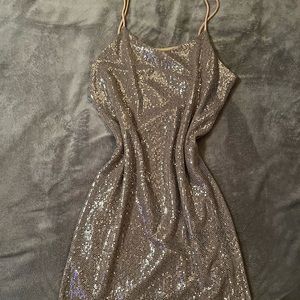 Medium Peach Love California Cream Sparkly Mini Party Dress.